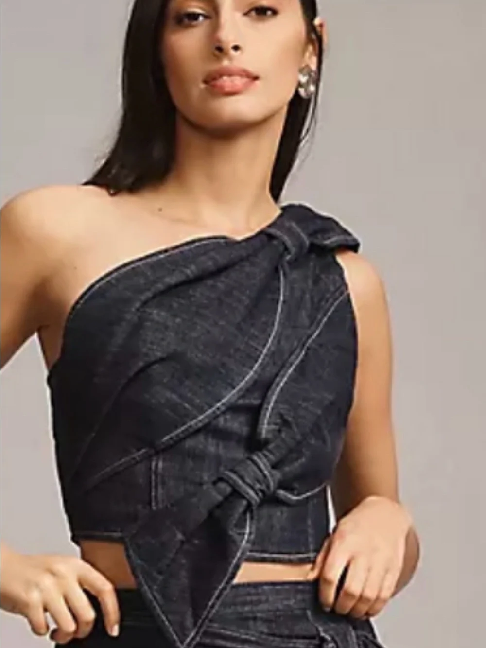 ANTHROPOLOGIE PILCRO one shoulder denim top S - Picture 2 of 8